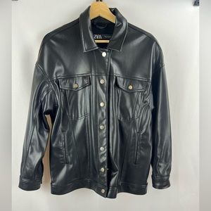 ZARA FAUX LEATHER BLACK BIKER OVERSIZED JACKET | Women’s Size M